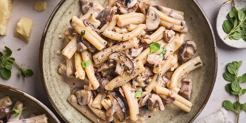 CREAMY PROSCIUTTO AND WILD MUSHROOM GEMELLI